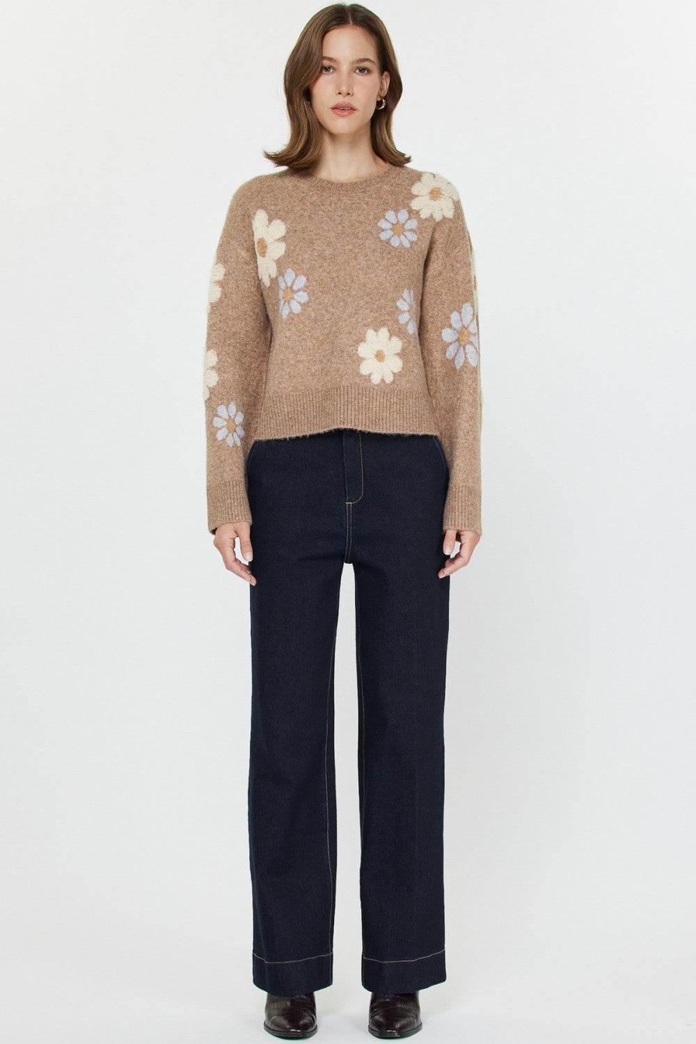 NYLAND Danica Flower Motif Sweater Taupe