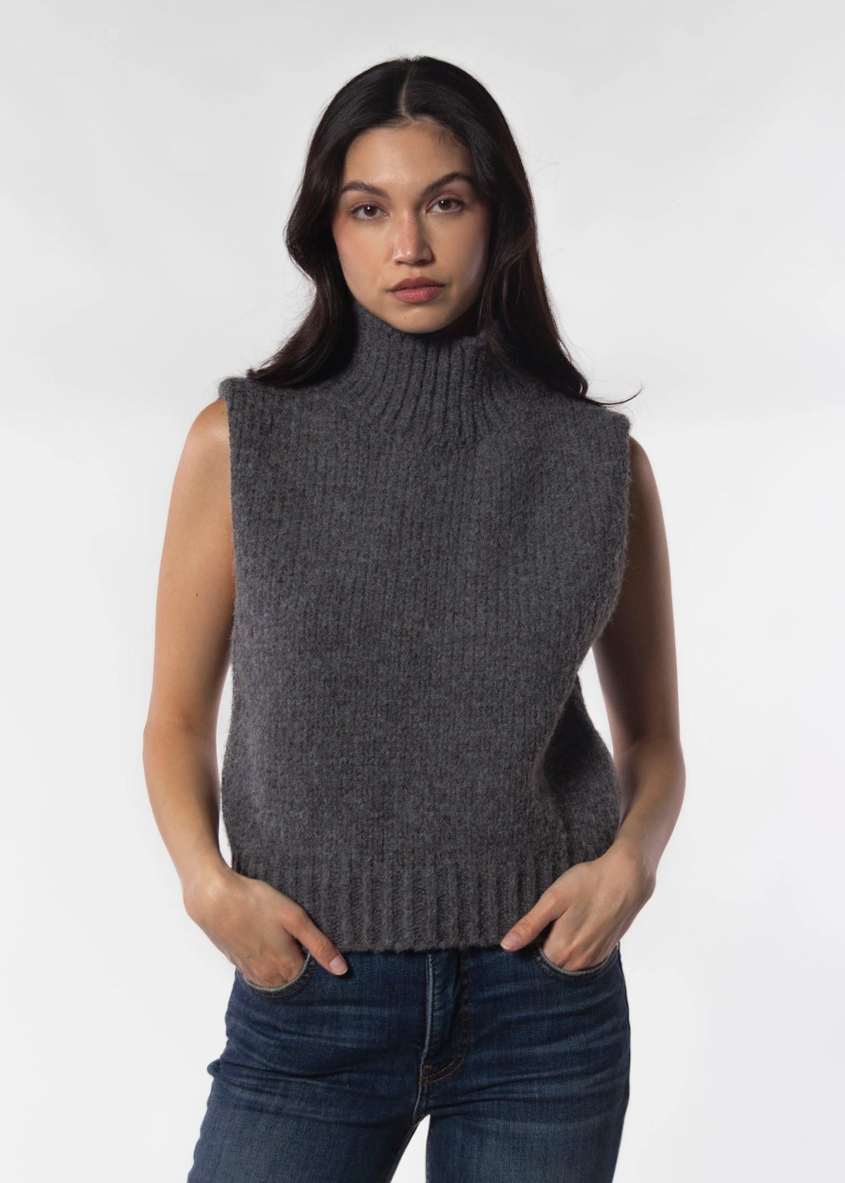 DELUC George Turtleneck Knit Vest in Dark Grey