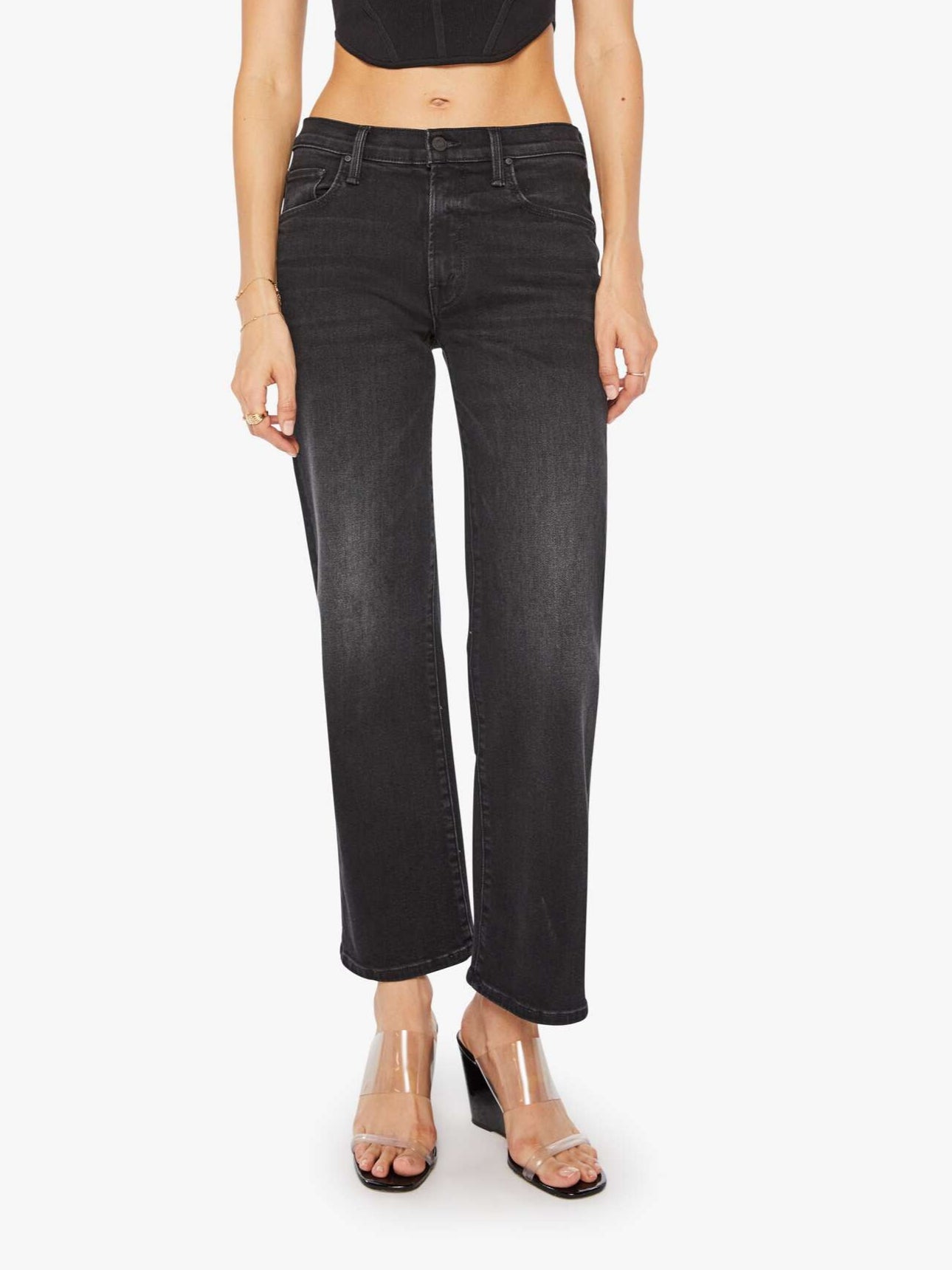 Mother Mid Rise Rambler Zip Flood in Spiked Hair Art Flair