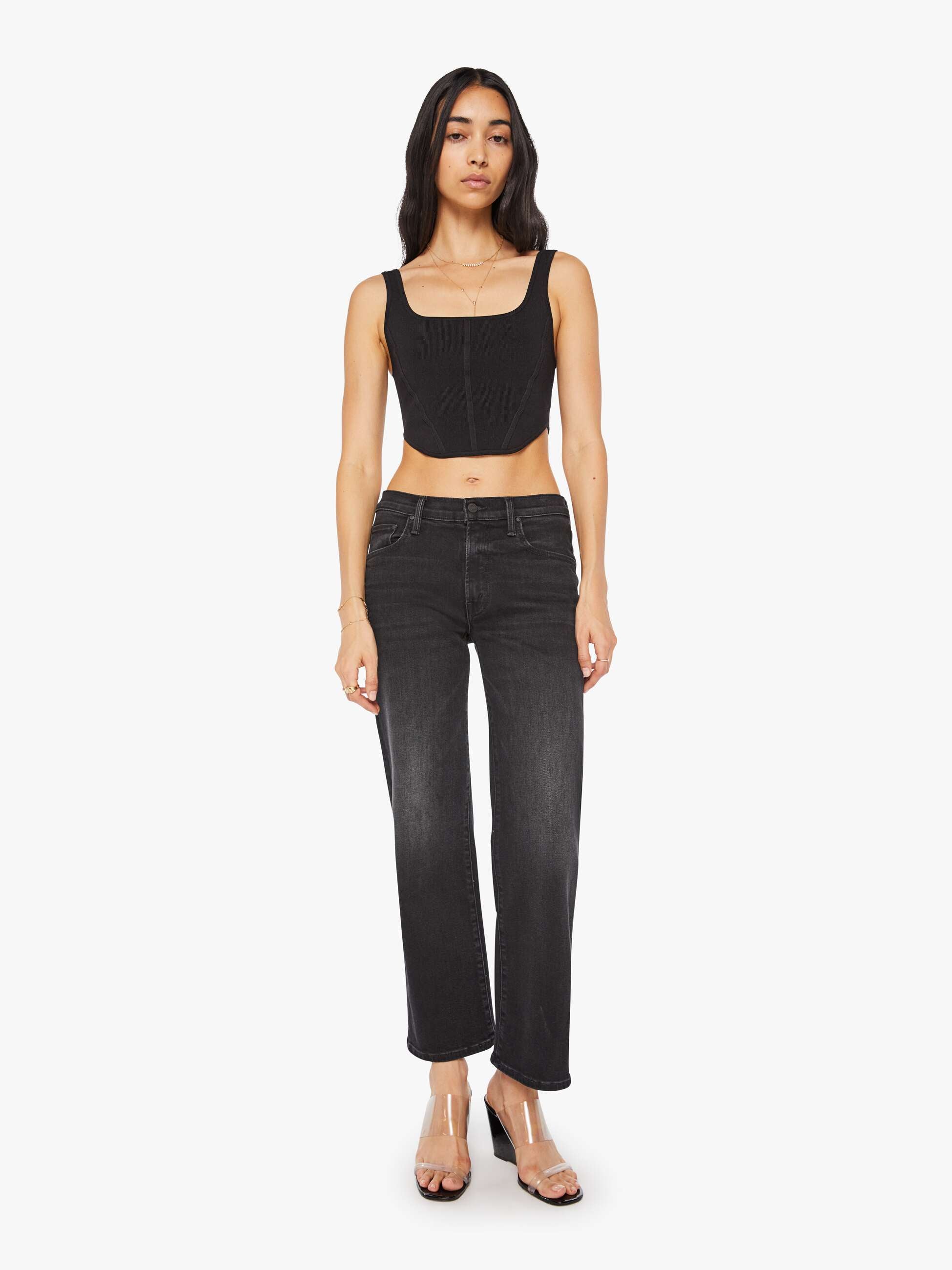 Mother Mid Rise Rambler Zip Flood in Spiked Hair Art Flair
