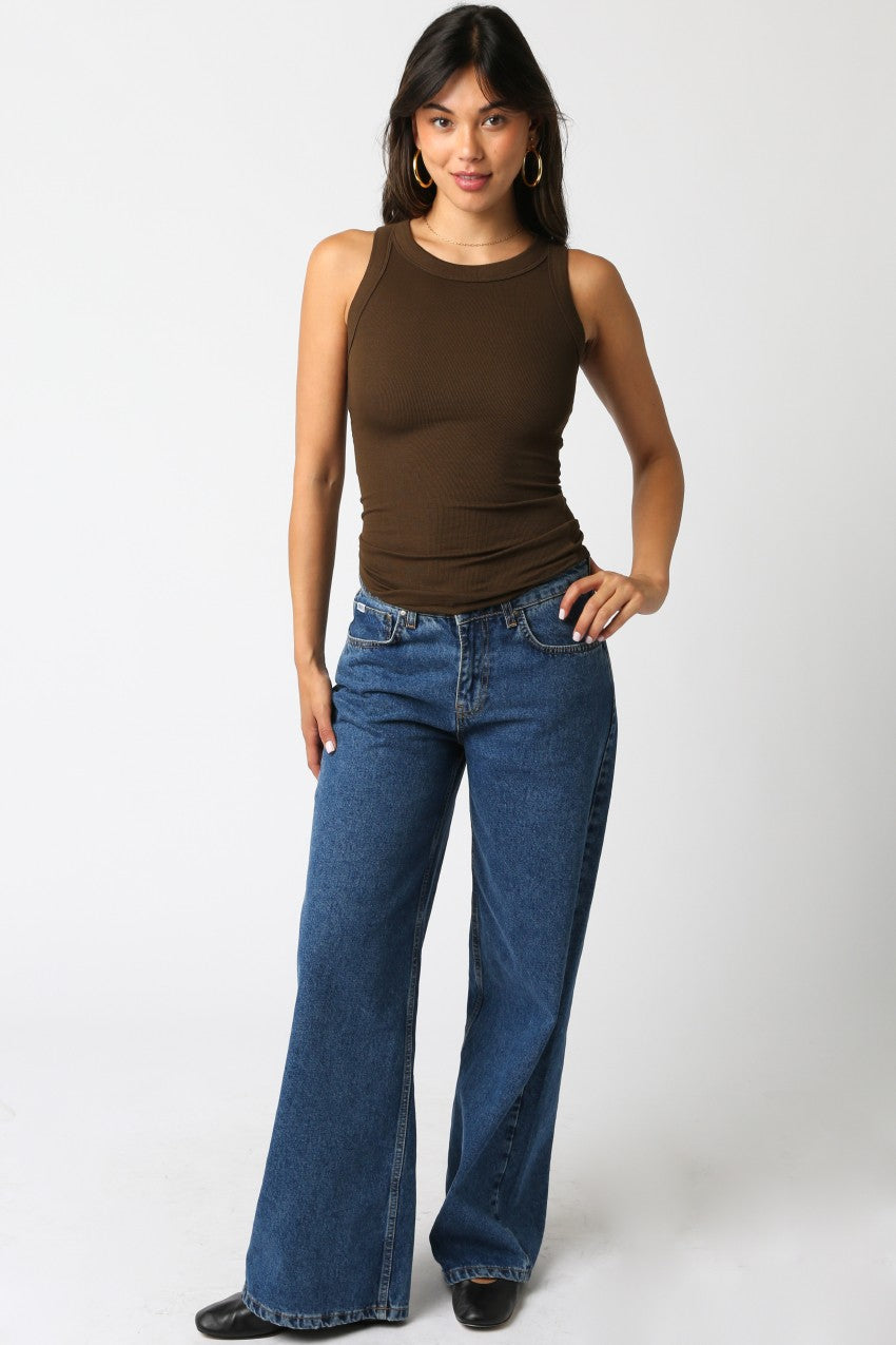 NYLAND Charley Ribbed Fitted Scoop Neck Tank Top Coffee
