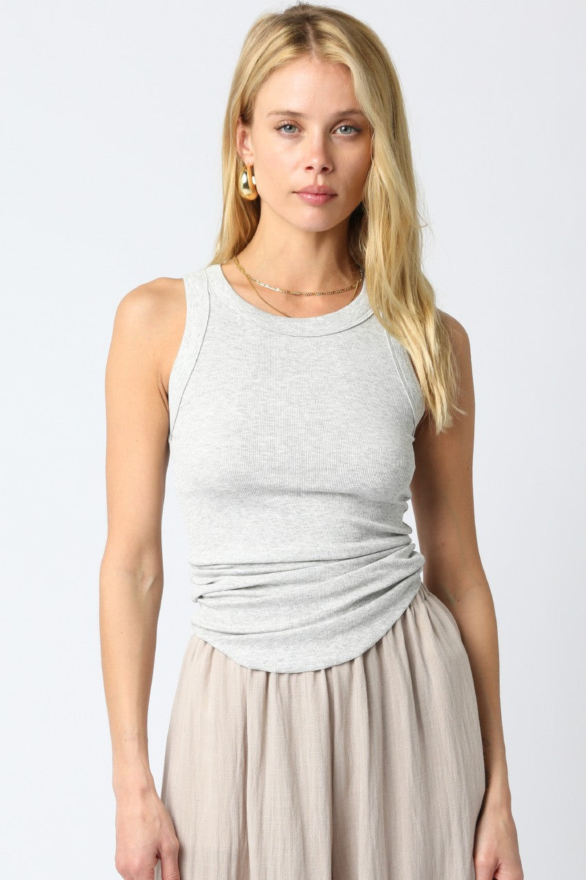 NYLAND Charley Ribbed Fitted Scoop Neck Tank Top Heather Grey