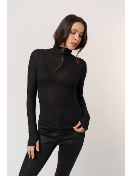 PROJECT SOCIAL T Olive Long Sleeve Rib Turtleneck Black
