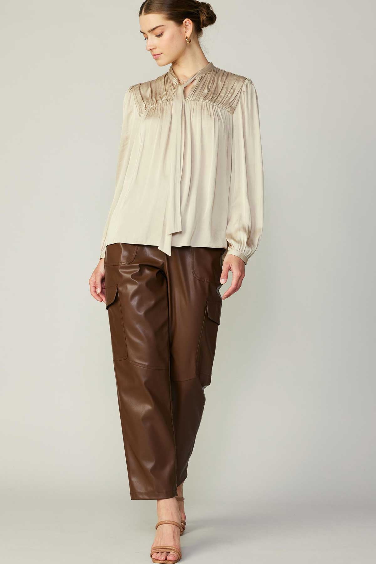 NYLAND Tobi V-Neck Pleated Blouse with Self Tie