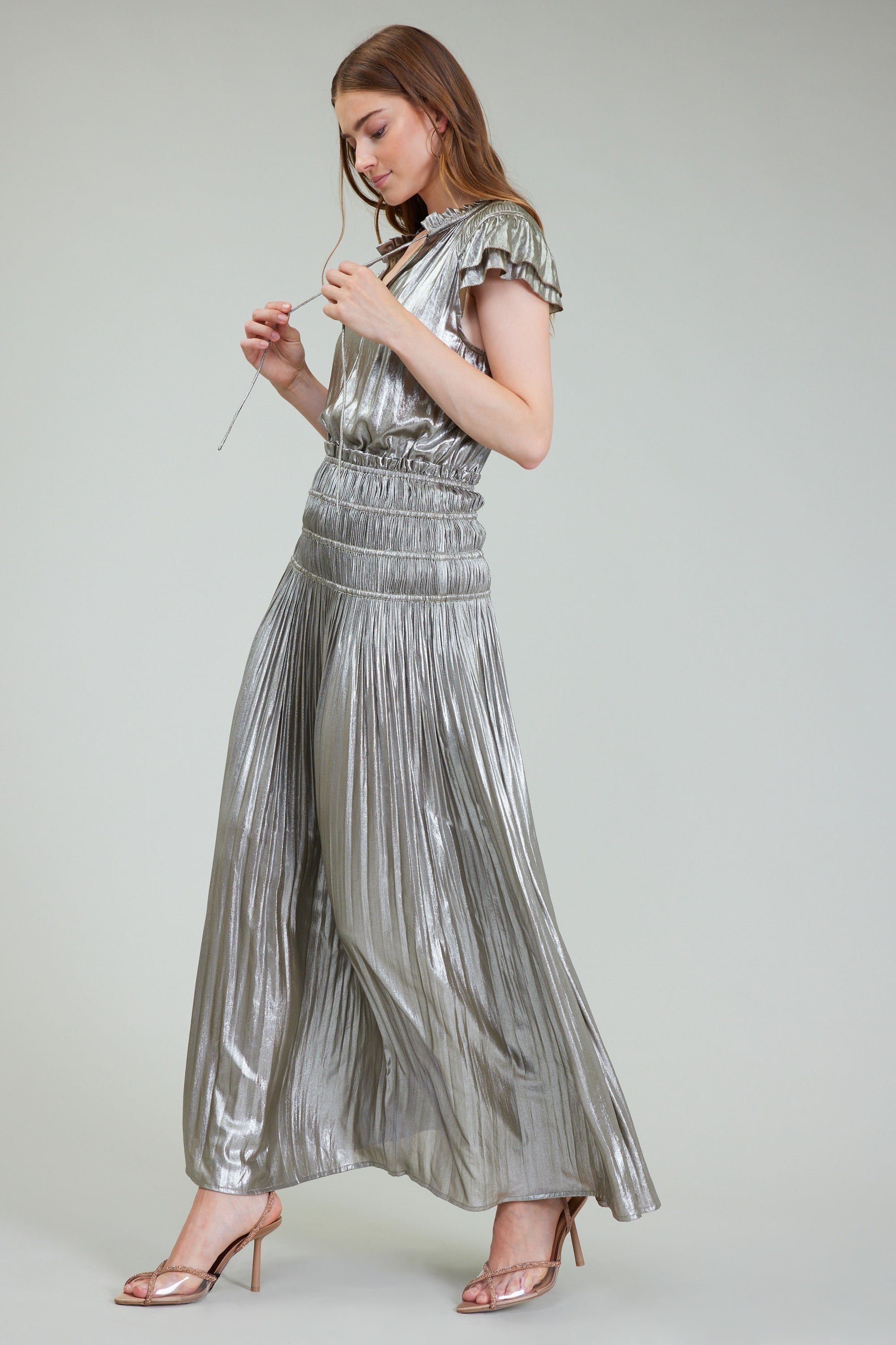 NYLAND Francesca Metallic Maxi Dress Pleated
