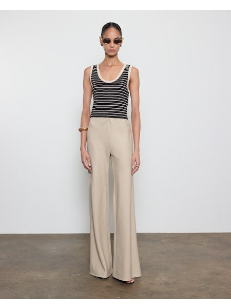 Enza Costa Cotton Stripe Classic U Tank in Wheat/Black