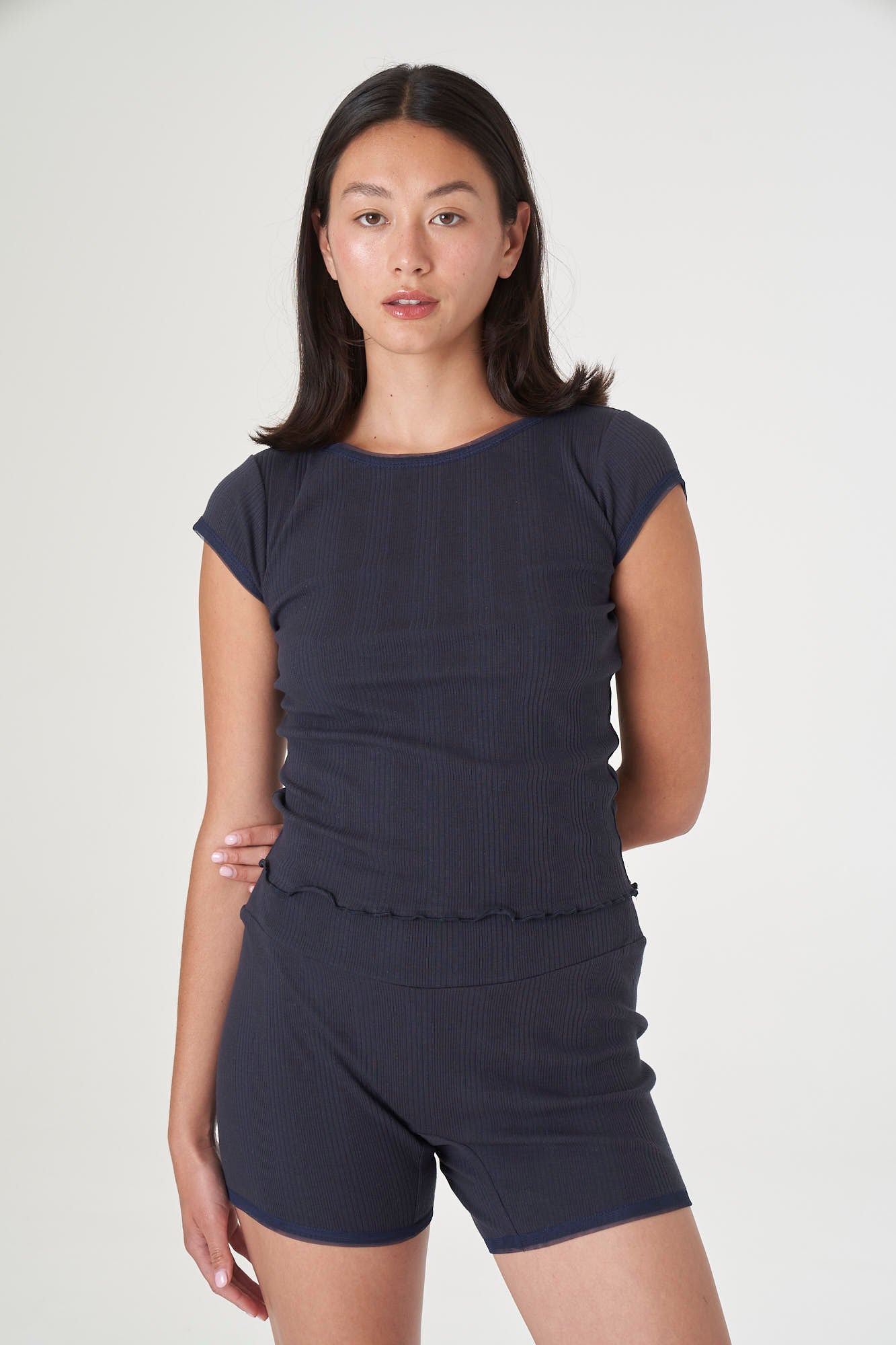 Find Me Now Ribbed Short Sleeve Tee Navy
