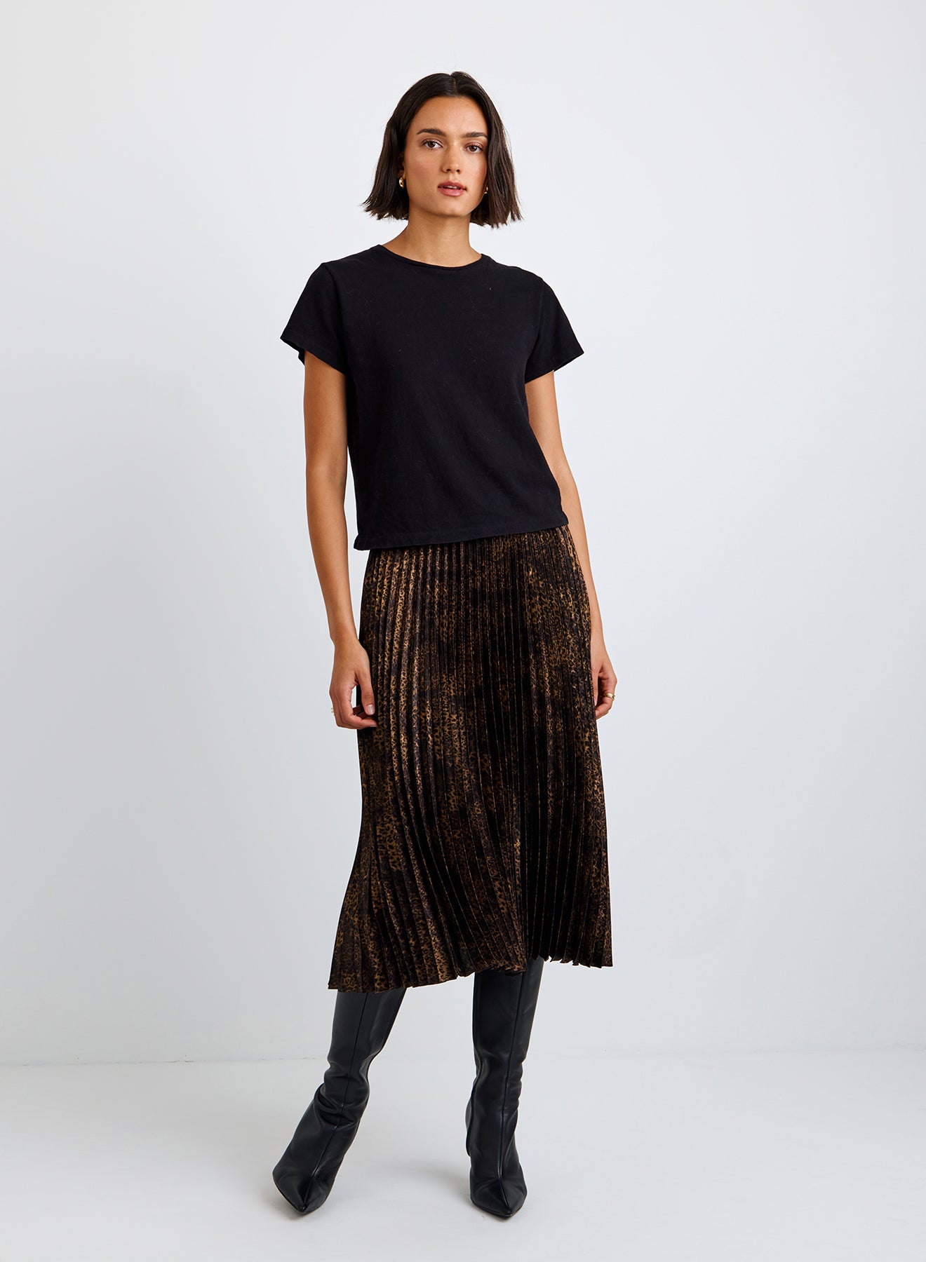 Bella Dahl Pleated Skirt in Micro Leopard
