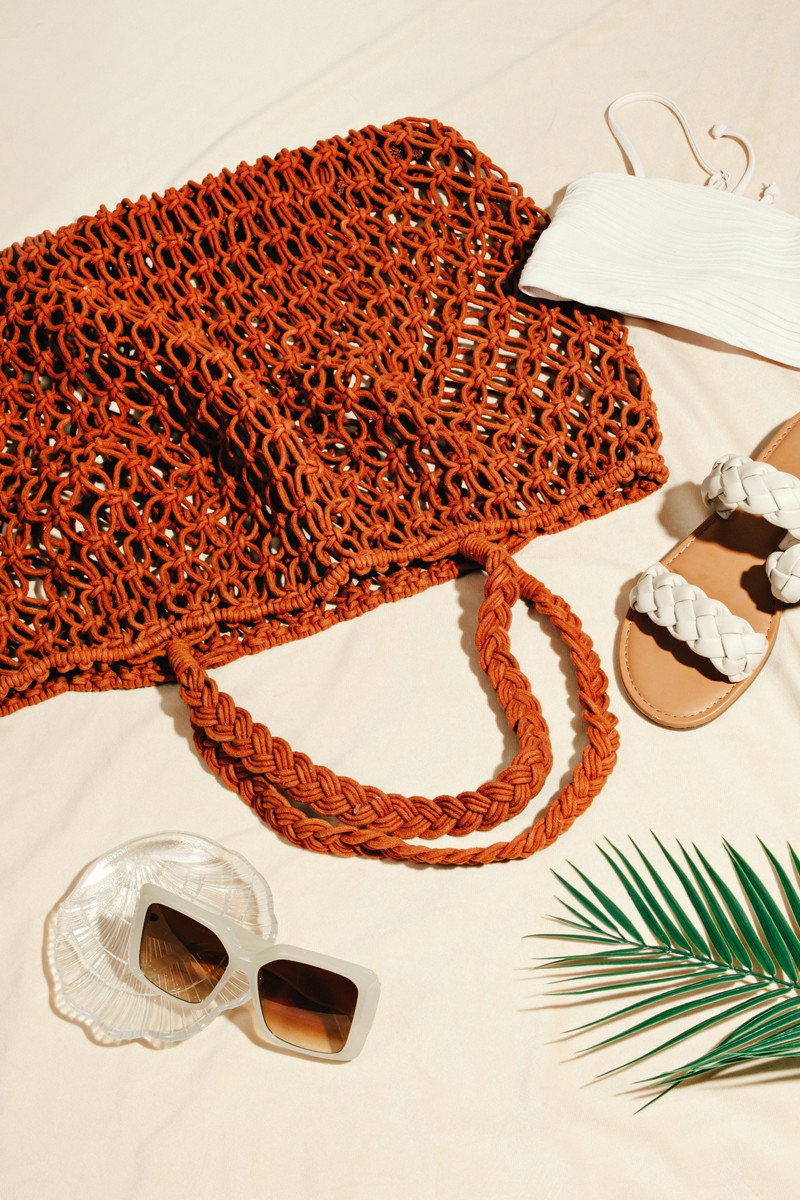 NYLAND Braided Square Tote Bag Brown