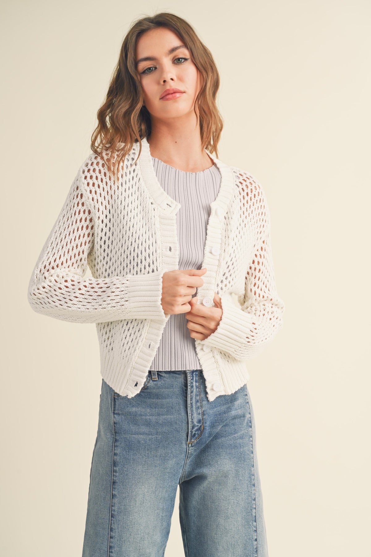 NYLAND Shelly Crochet Knitted Cardigan