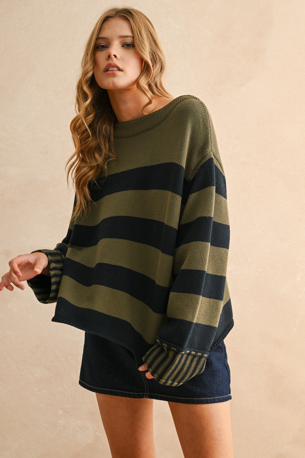 NYLAND Tanya Striped Sweater Navy/Olive