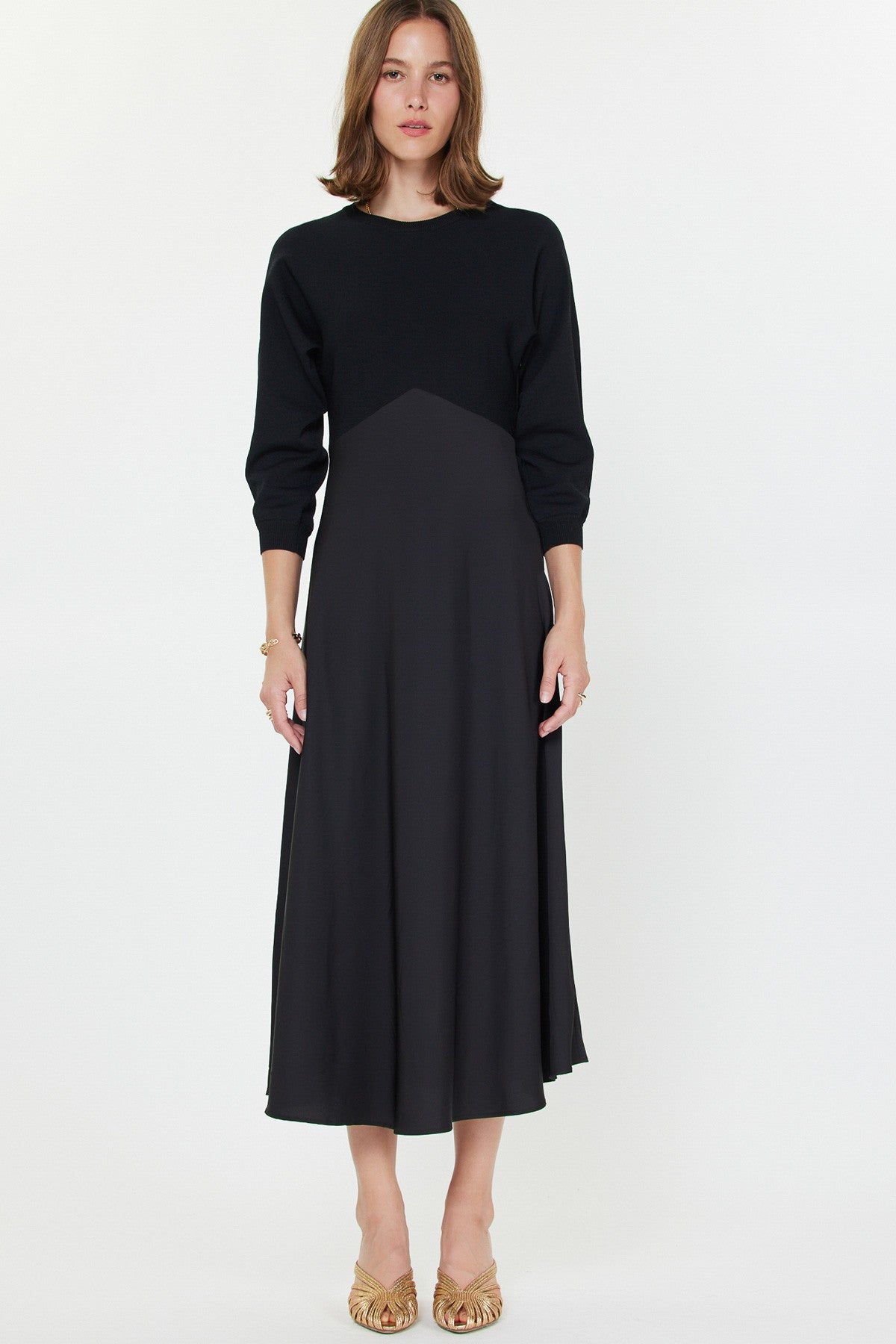NYLAND Kehlani Sweater Mixed Media Midi Dress in Black