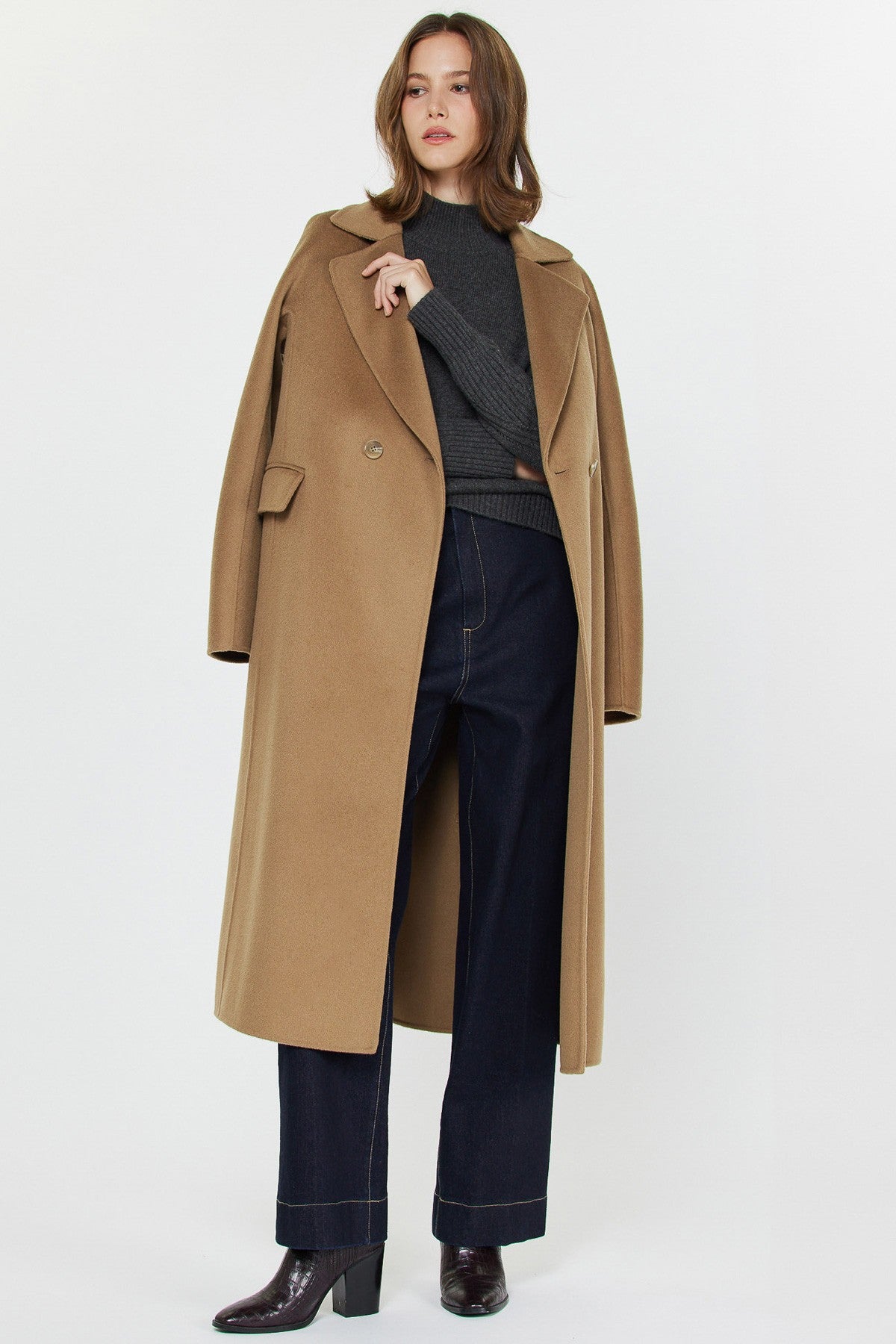 NYLAND Damaris Long Double Breasted Coat Camel