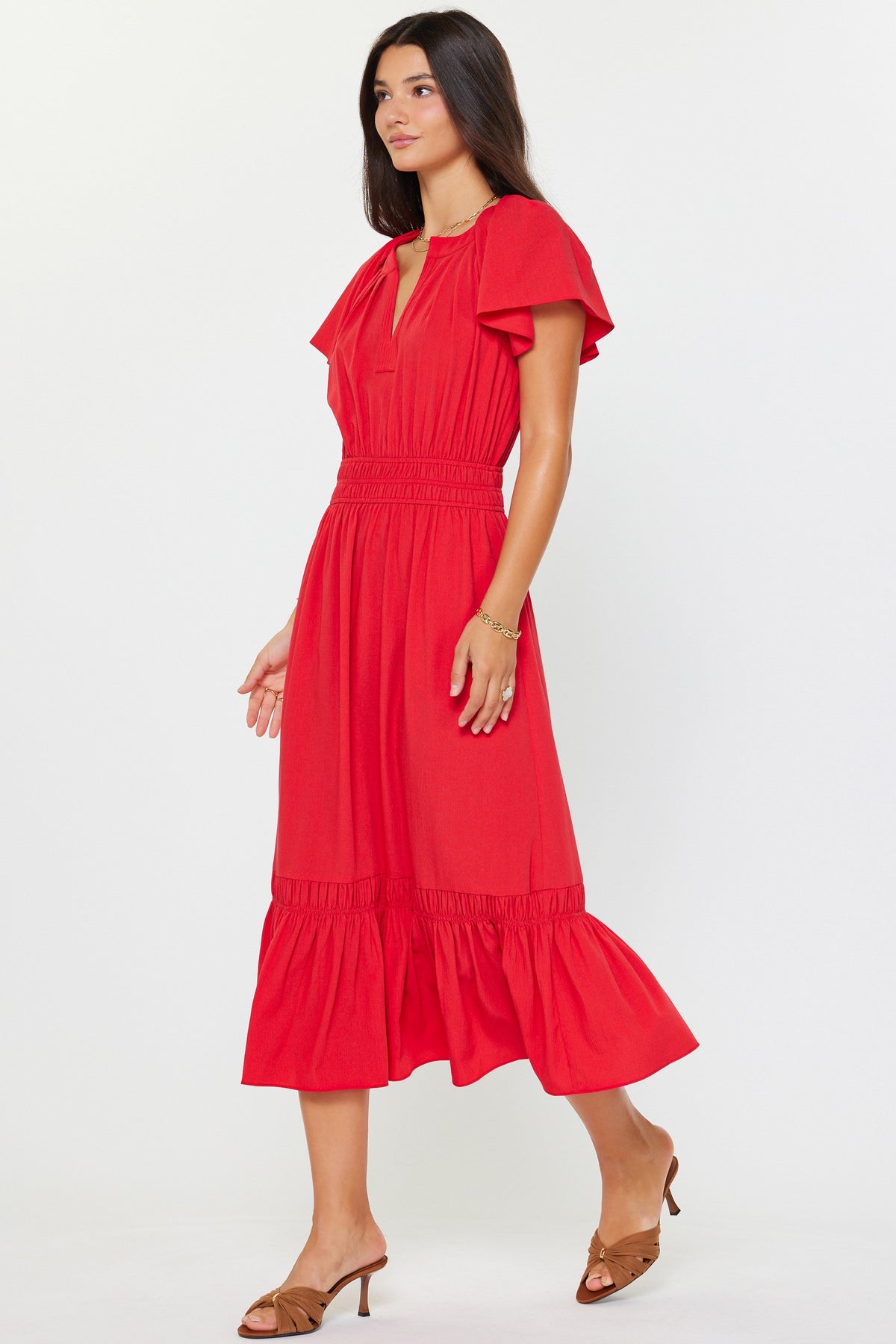 NYLAND Rosa Pleated Split Neck Dress
