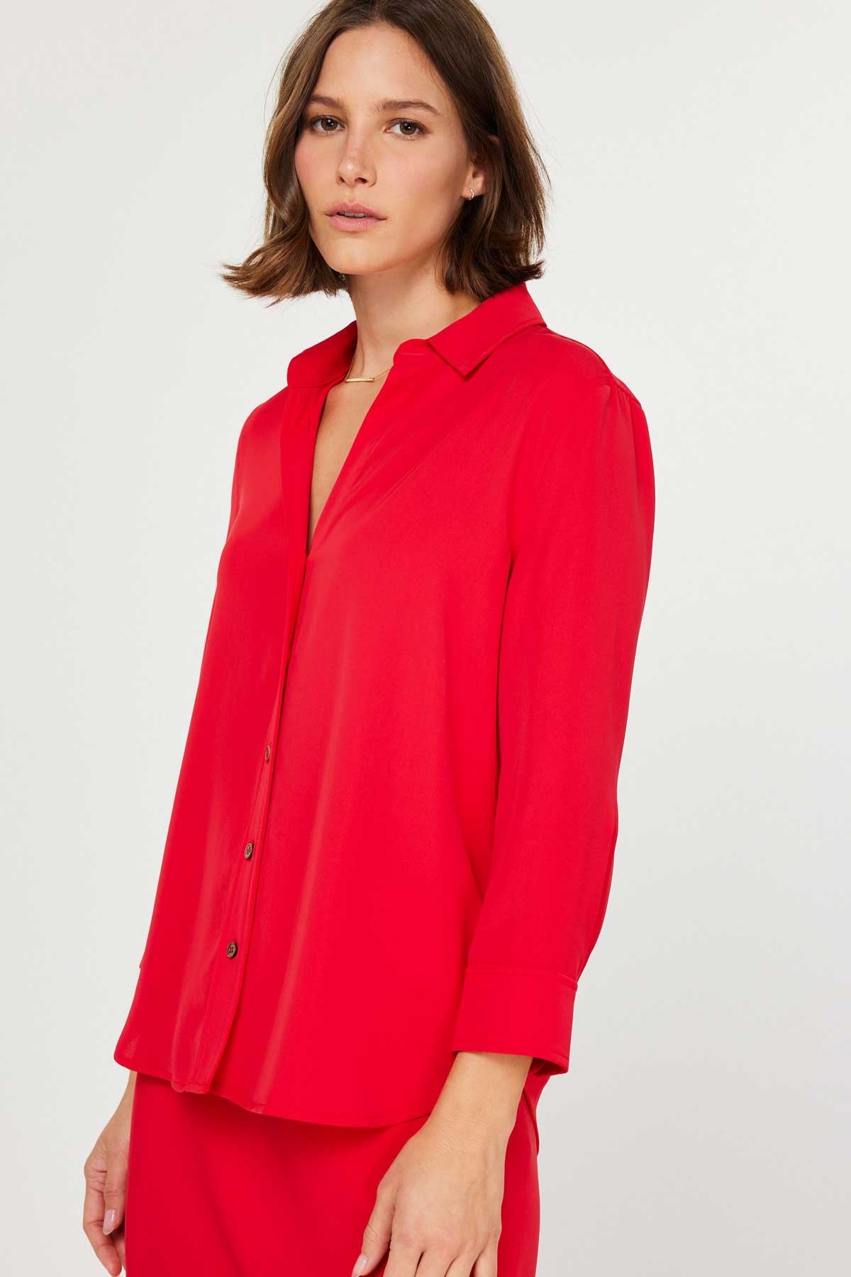 NYLAND Emersyn 3/4 Sleeve Button Down Shirt in Red