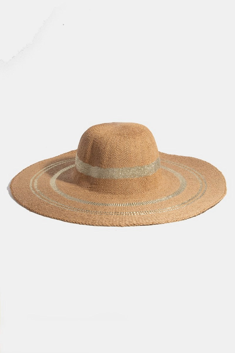 NYLAND Talullah Metallic Accent Trim Floppy Sun Hat Tan