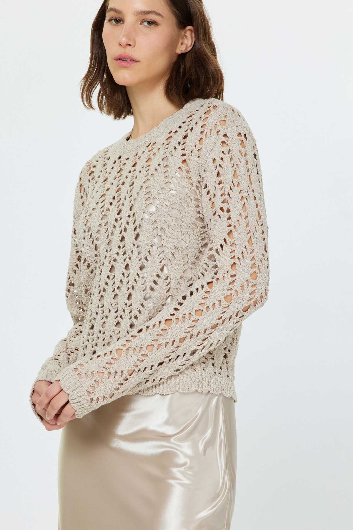 NYLAND Rozlyn Chunky Pointelle Sweater and Satin Dress Set