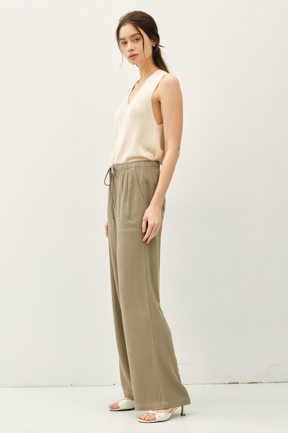 NYLAND Brenna Drawstring Wide Leg Linen Pants