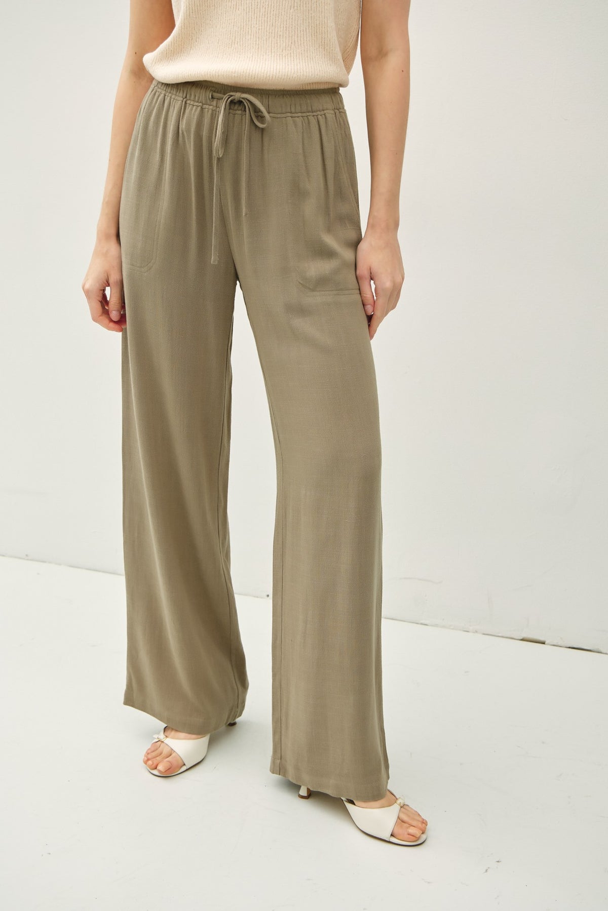 NYLAND Brenna Drawstring Wide Leg Linen Pants
