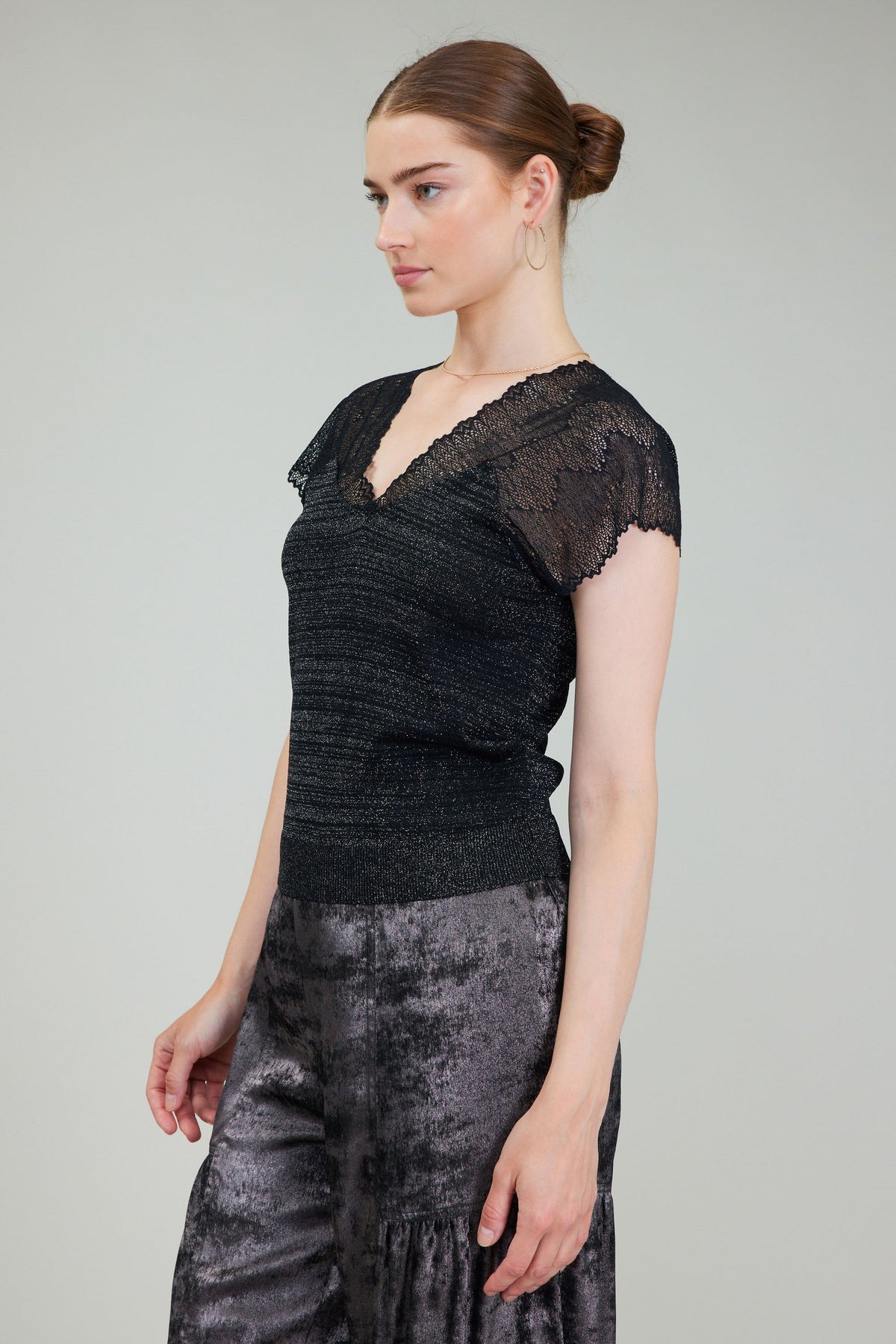 NYLAND Neve Short Sleeve Woven Combo Sweater