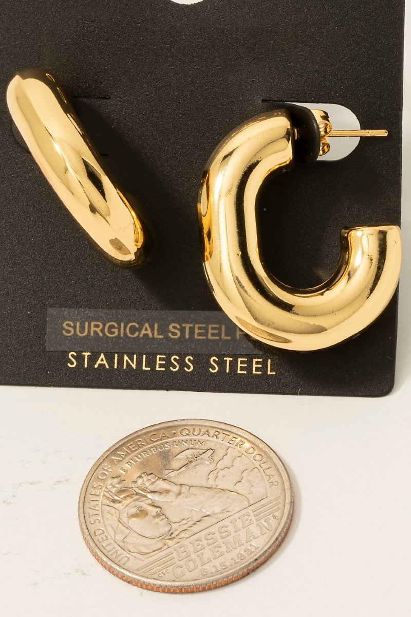 ADORN Mirabelle Stainless Steel Oval Tune Hoop Earrings