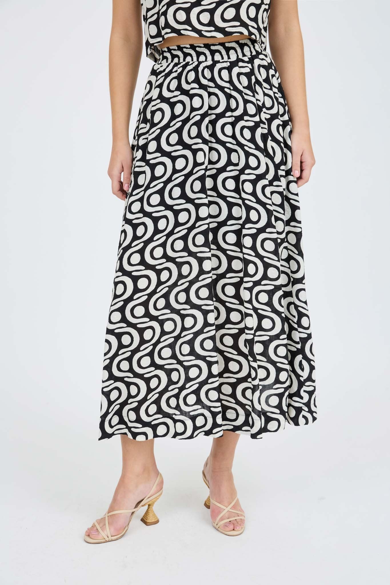 Gild Gigi Geo Pattern Pleated Midi Skirt