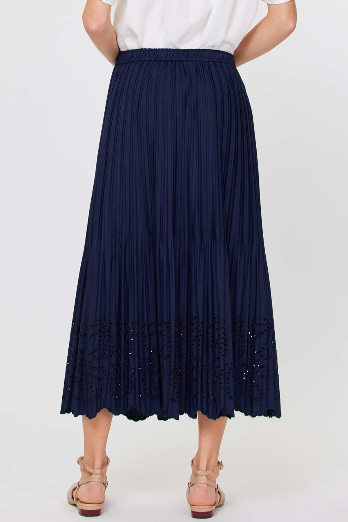 Gild Manon Pleated Eyelet Midi Skirt