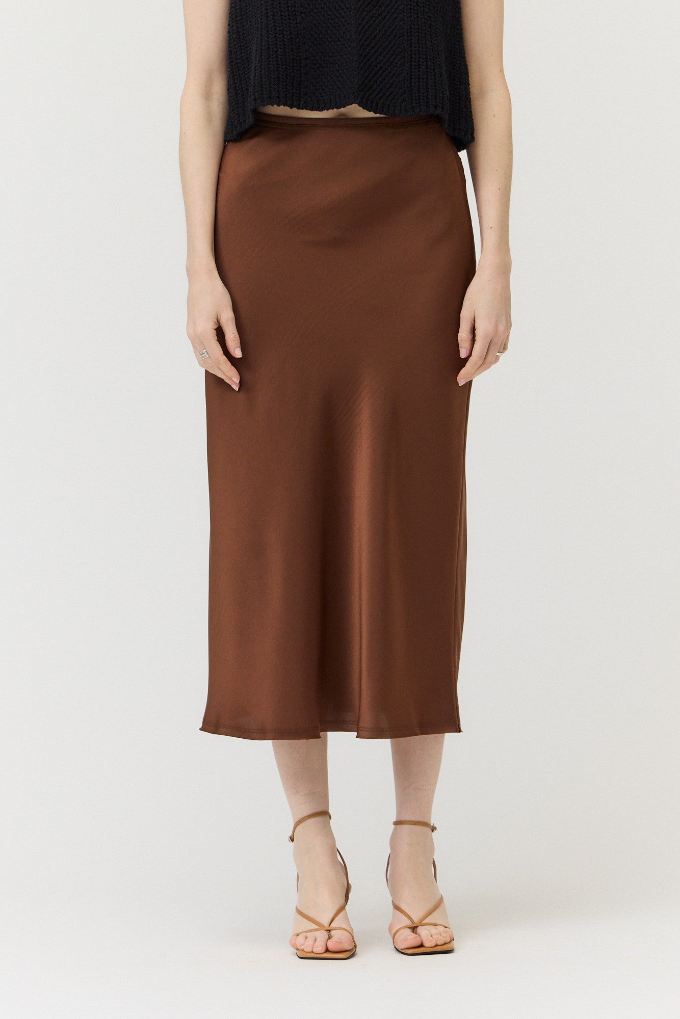 NYLAND Raine Satin Mermaid Fit Skirt Chocolate