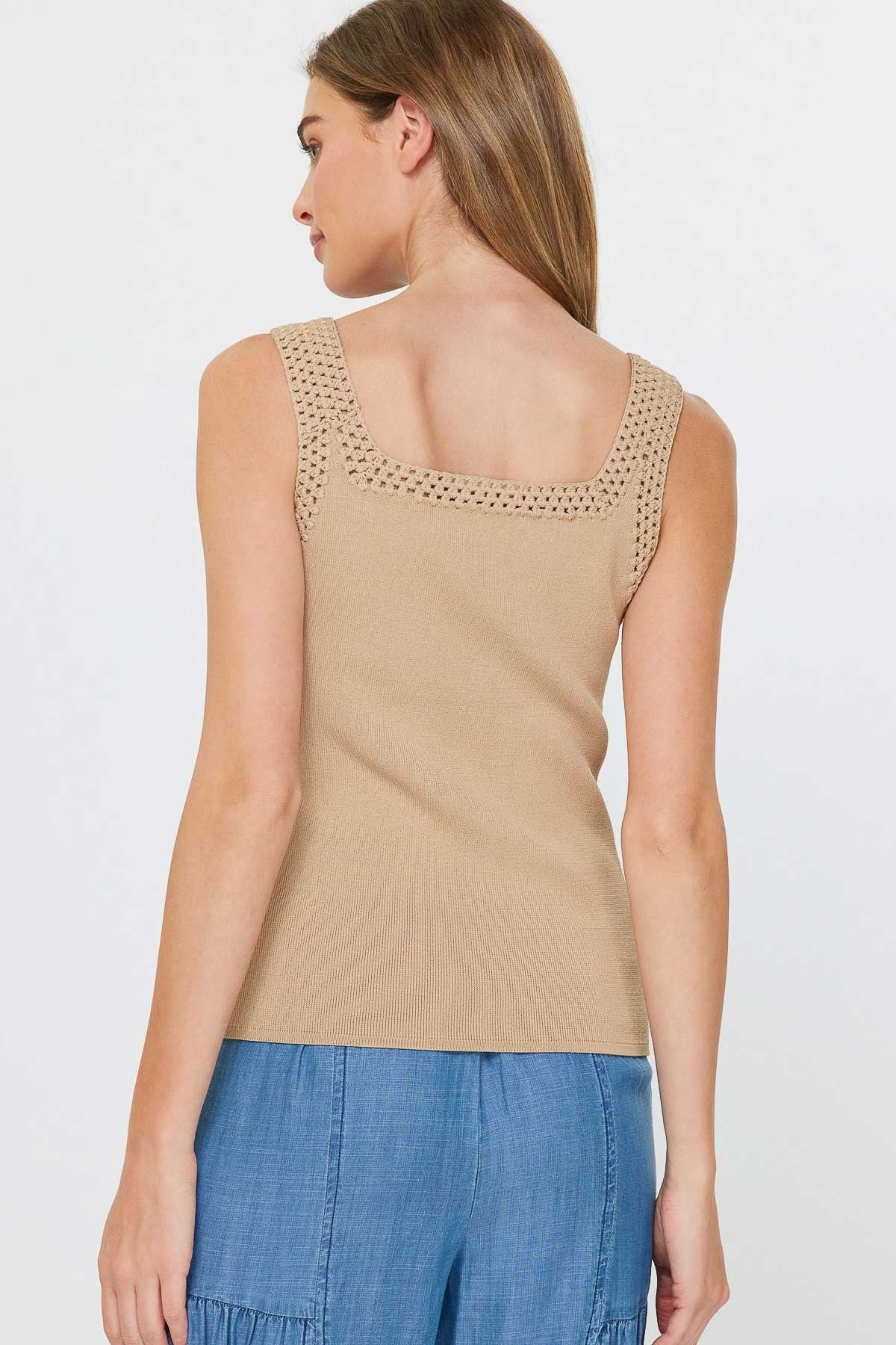 NYLAND Monet Square Neck Sweater Tank Top w/ Crochet Detail