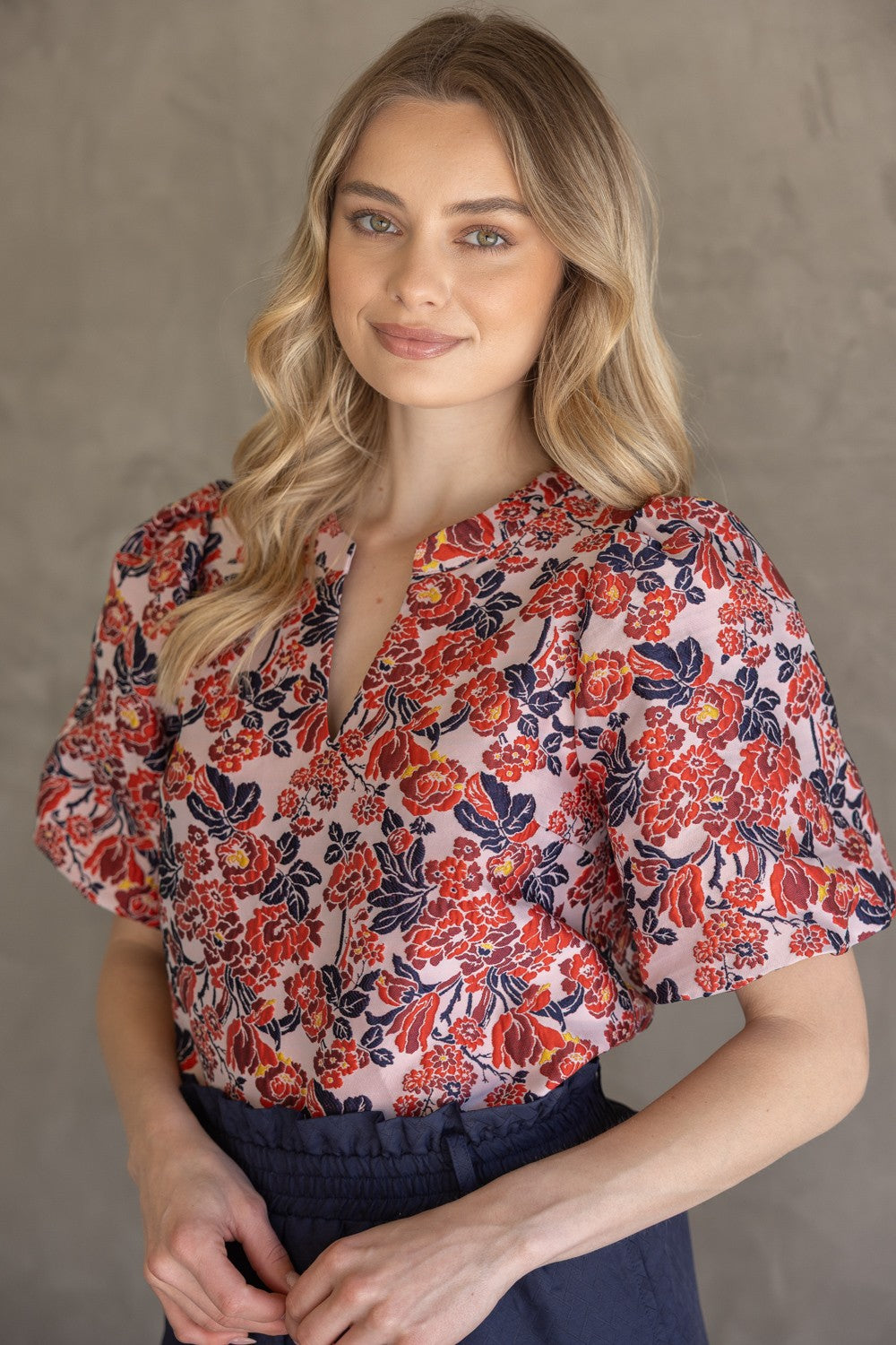 DEON Multi Color Floral Jaquard Top Red