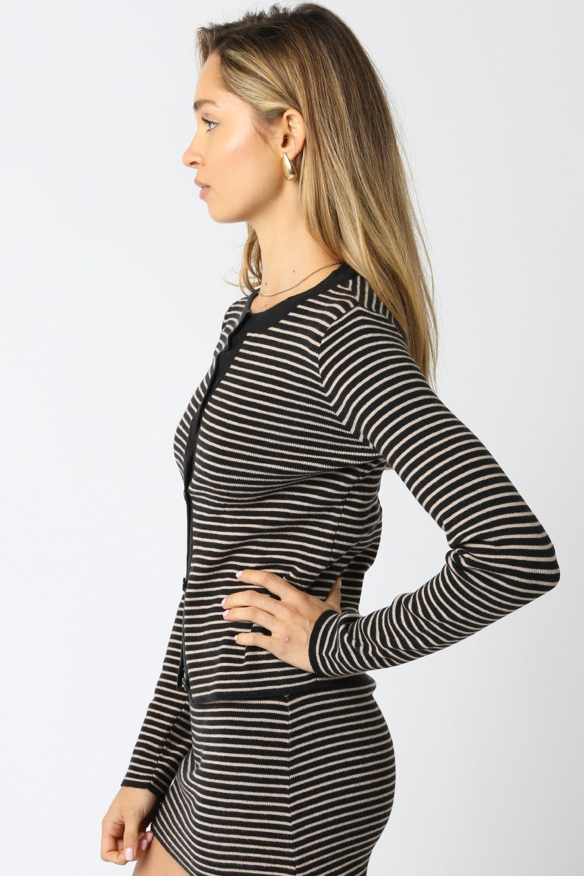 NYLAND Gretel Stripe Knit Top Black/Taupe