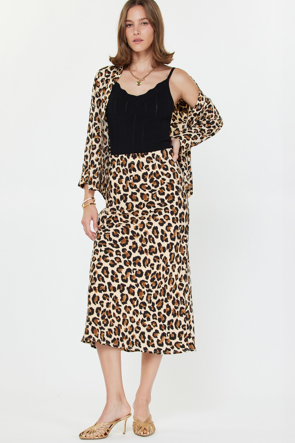 NYLAND Deirdre Elasticized Waist Bias Midi Skirt