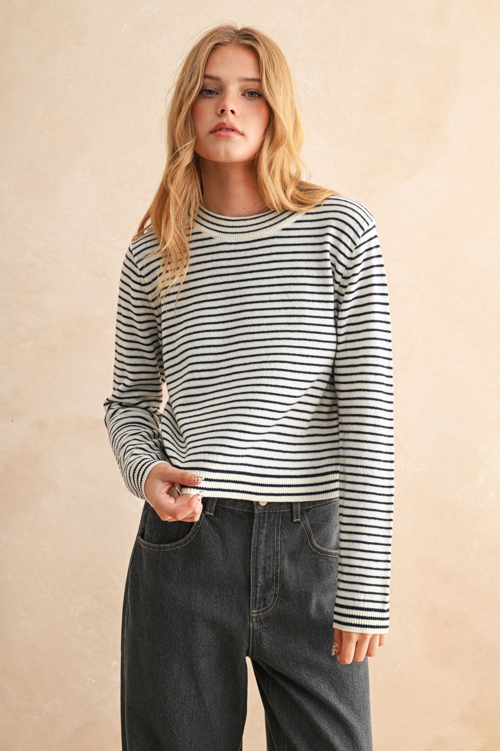 NYLAND Desdemona Striped Sweater Top White/Navy