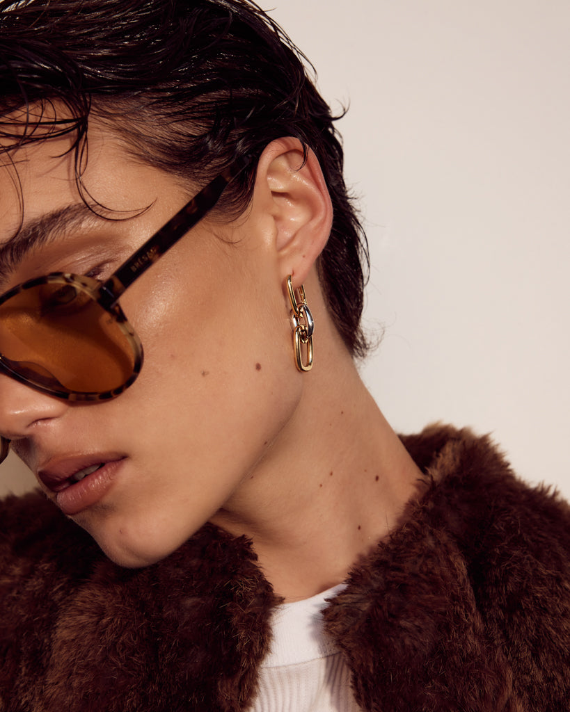 LUV AJ Two-Tone Chain Link Huggies