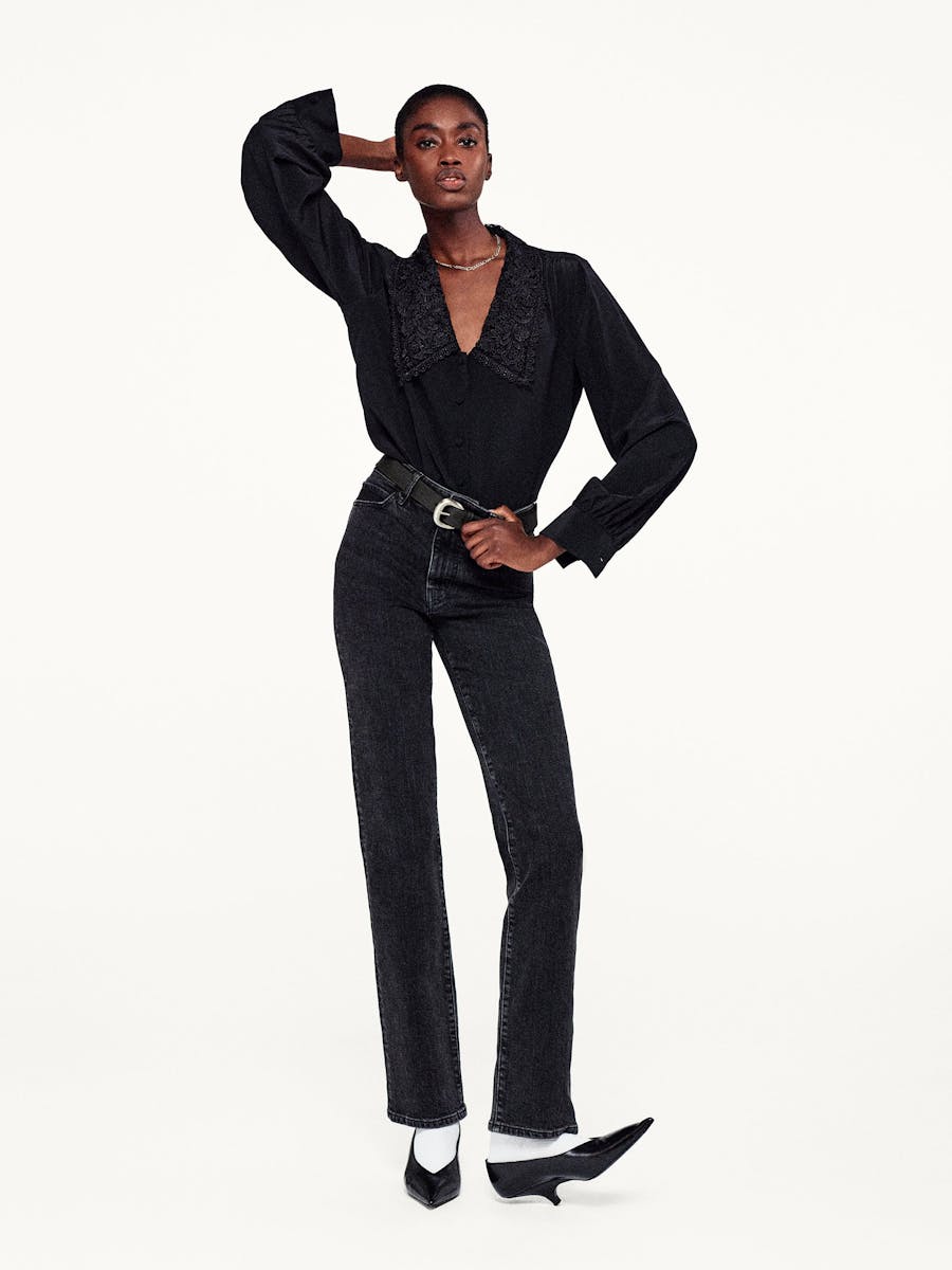 FRAME The Ruler High Rise Straight Jean in Grit