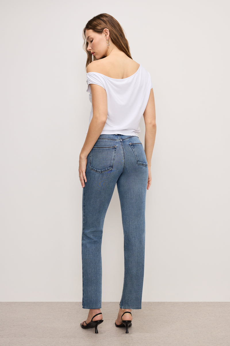 Good American Soft Tech Good Legs Straight Jeans in Indigo855