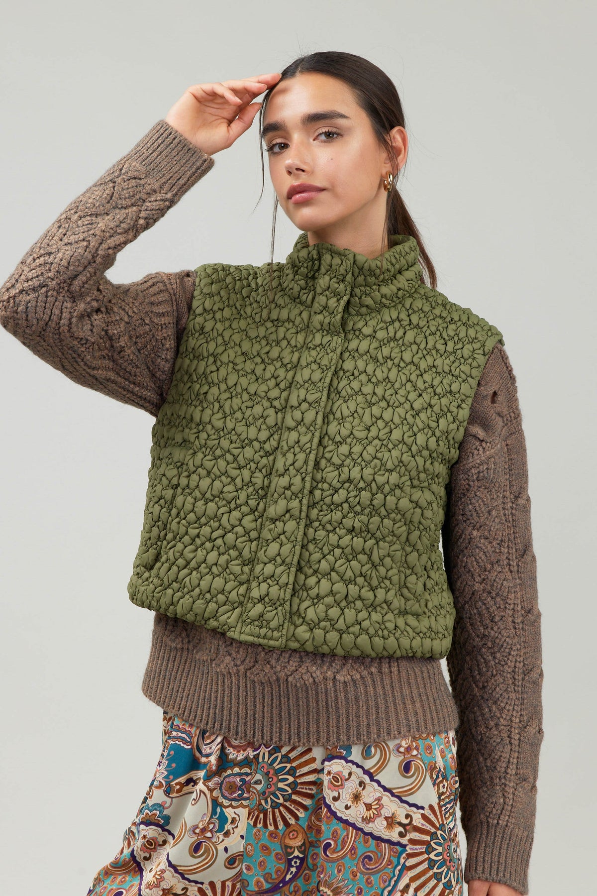 NYLAND Venous Cropped Quilted Vest Olive
