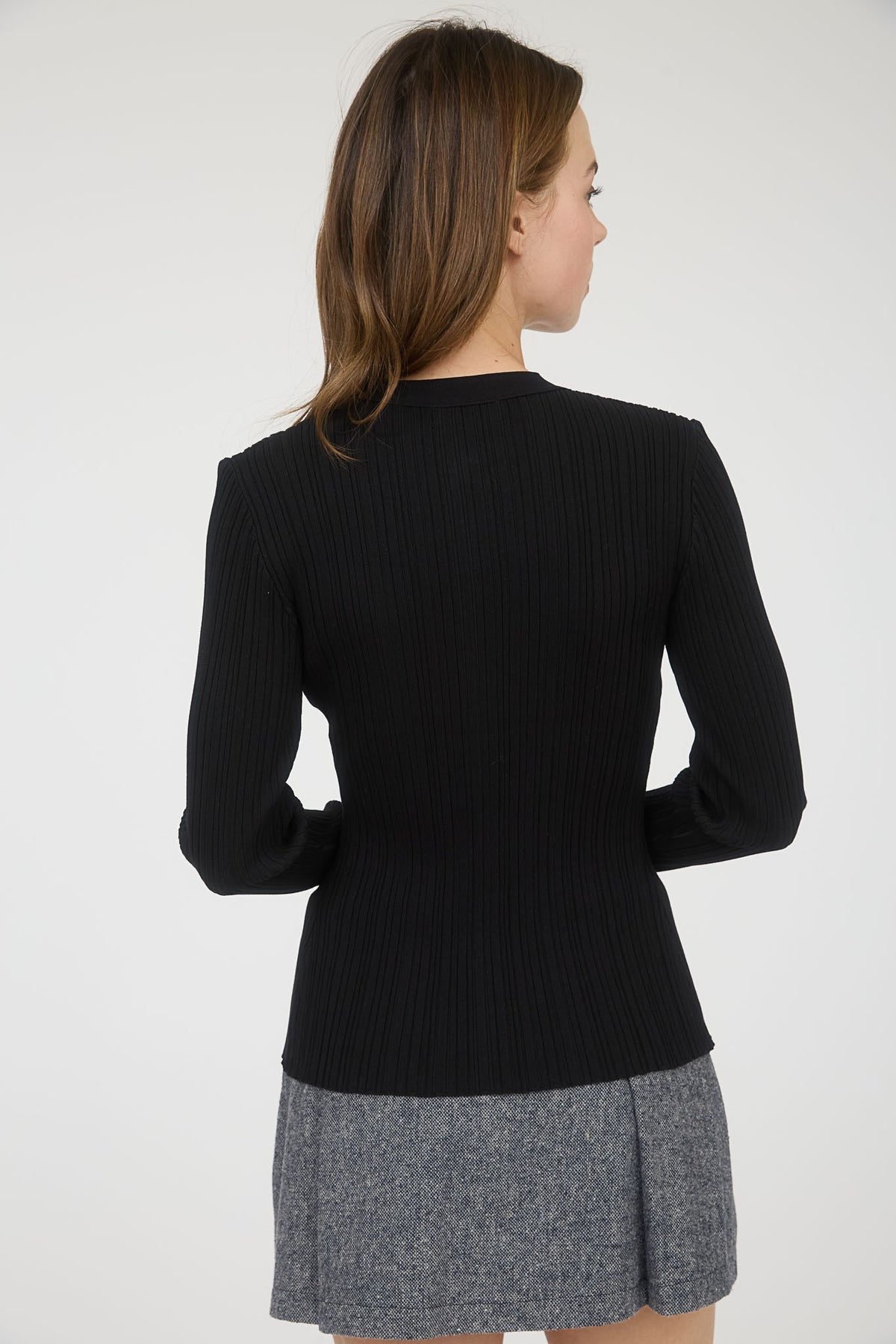 NYLAND Lockie Stripe Knit Pattern Button Down Split Hem Cardigan