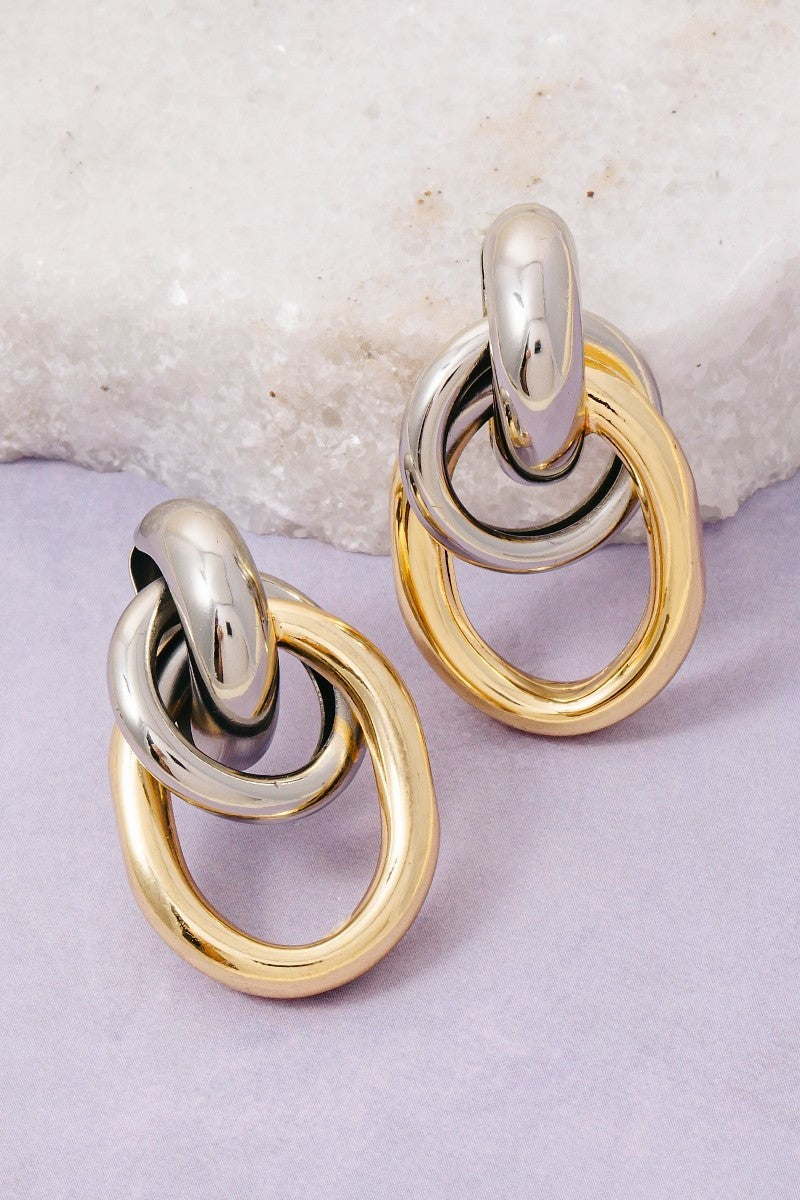 ADORN Ghislaine Two Tone Oval Hoop Door Knocker Earrings