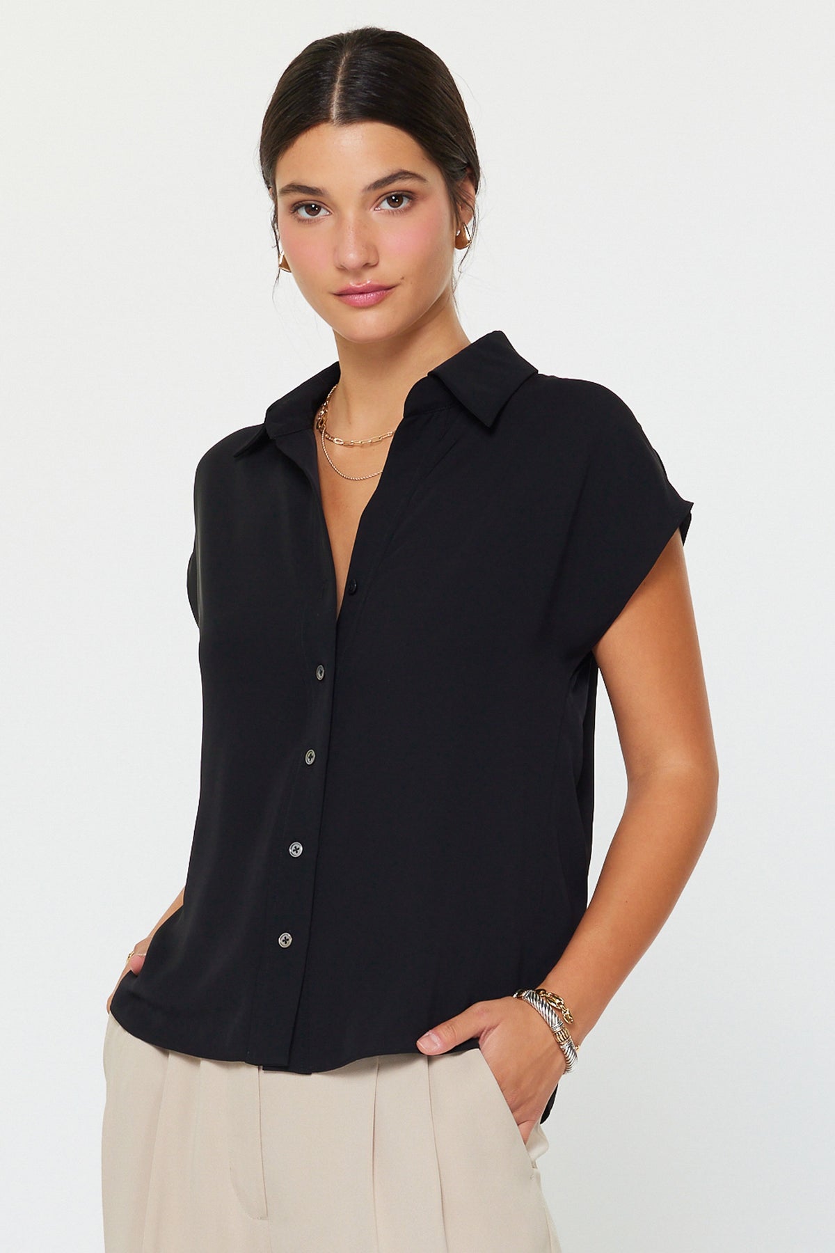 NYLAND Bella Cap-Sleeve Button Down Blouse