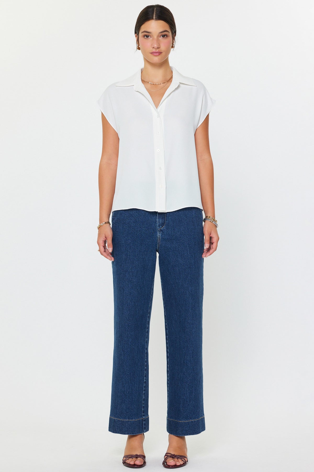 NYLAND Bella Cap-Sleeve Button Down Blouse