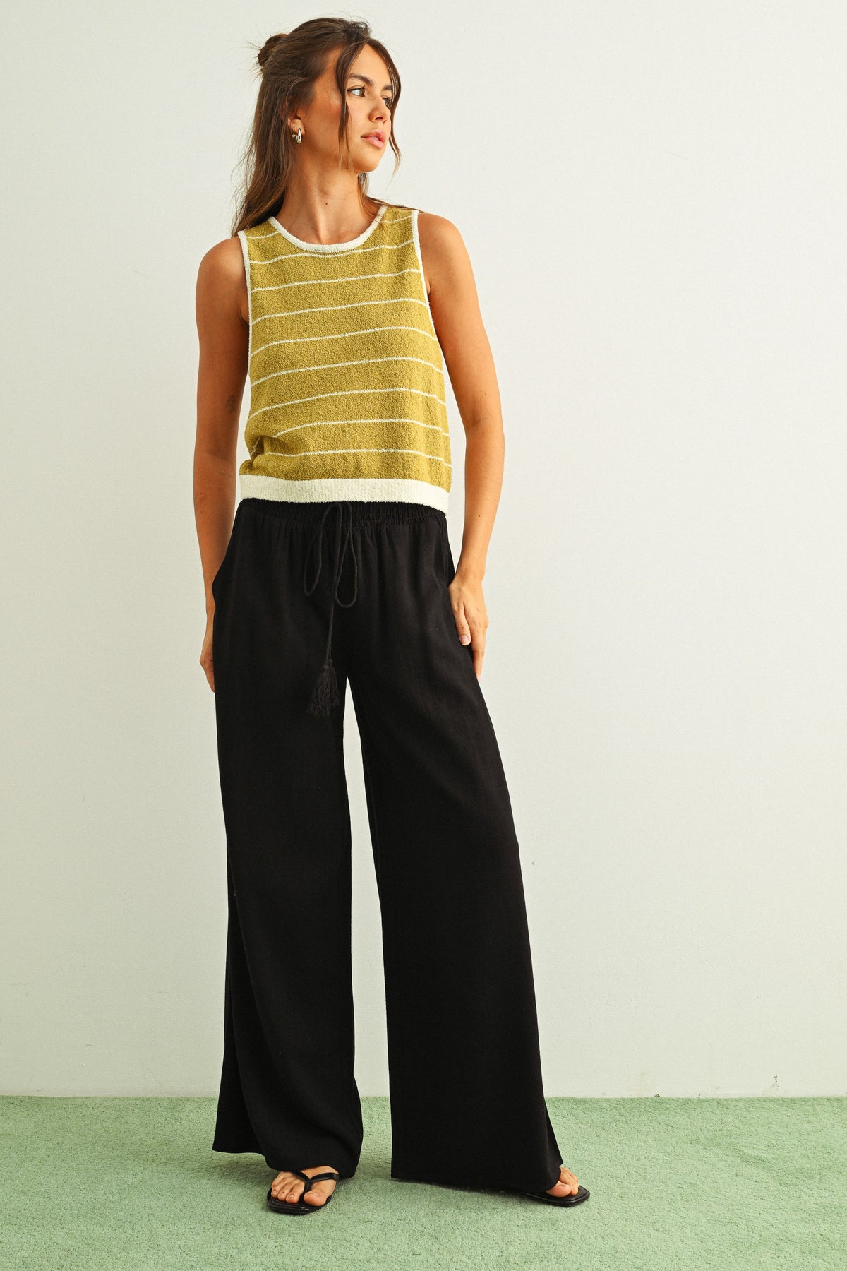 NYLAND Suvi Linen Smocked Waist Pants with Tassel