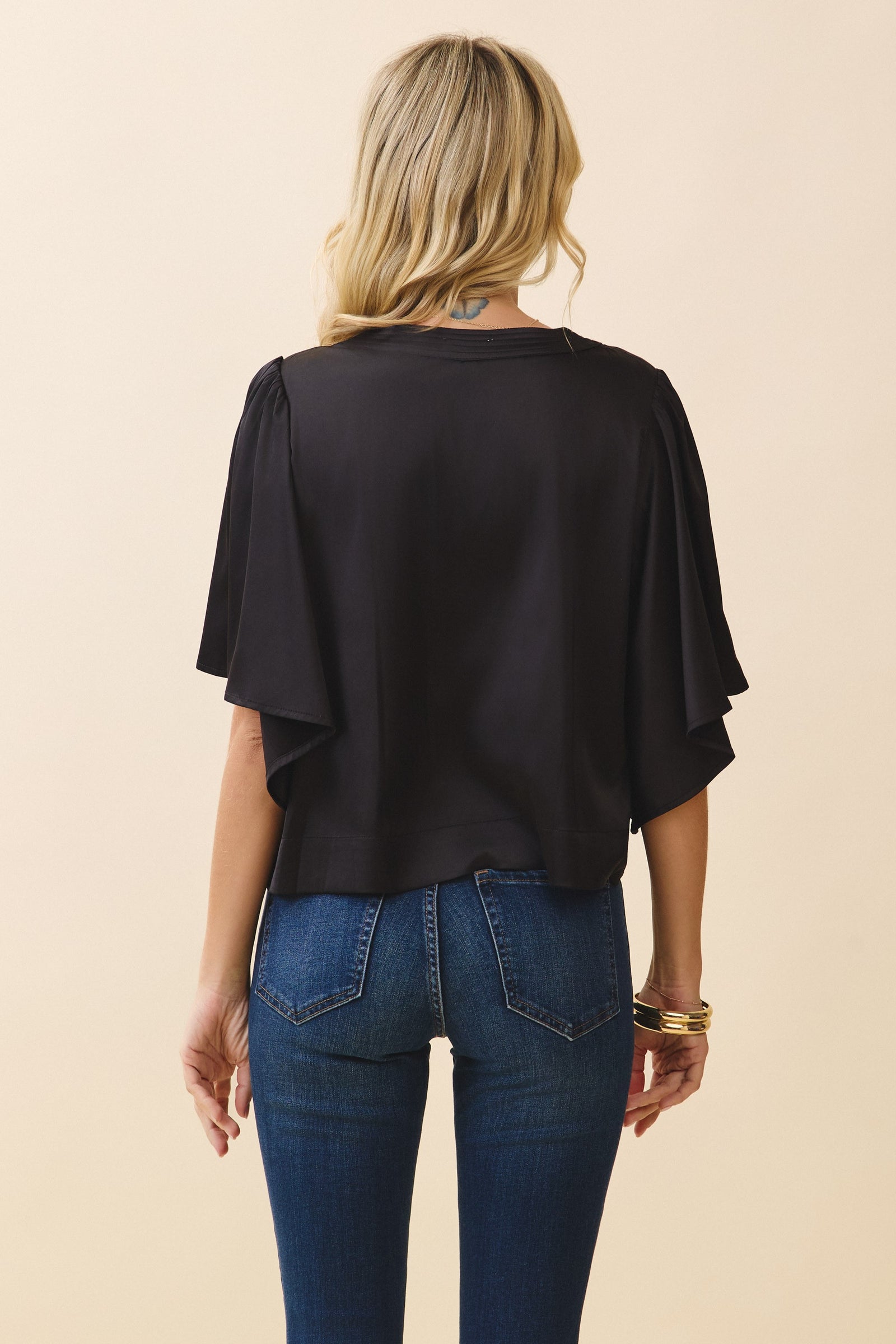 Nyland Magnolia Wide Notched Neck Draped Sleeves Top