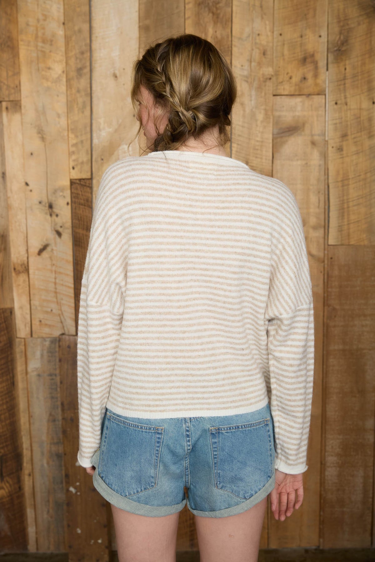 NYLAND Clementine Stripe Raw Edge Knit Cardigan