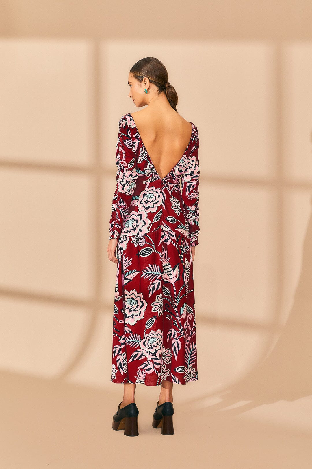 Farm Rio Pineapple Inspiration Burgundy V Neck Maxi Dress
