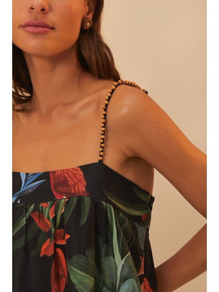 Farm Rio Midnight Macaw Fiesta Black Sleeveless Mini Dress