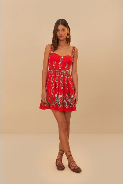 Farm Rio Sweet Bloom Bouquet Red Sleeveless Mini Dress