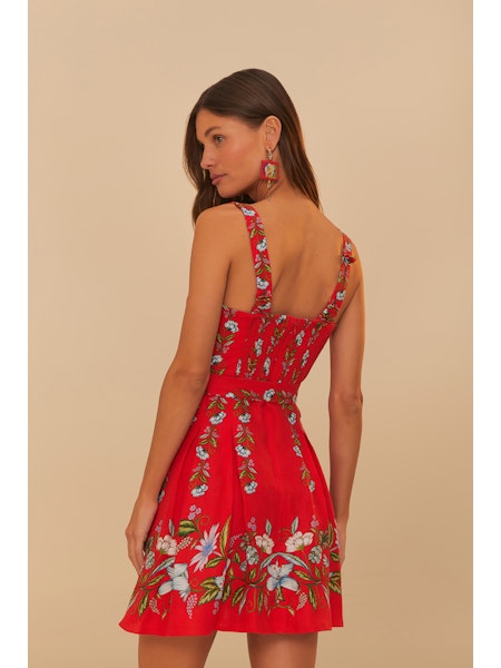 Farm Rio Sweet Bloom Bouquet Red Sleeveless Mini Dress