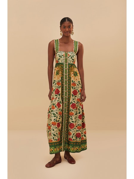 Farm Rio Garden Tapestry Sand Maxi Dress