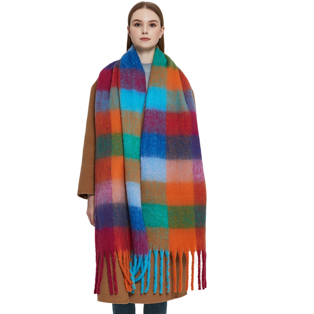 Dipped Shop Colorful Plaid Tassel Scarf